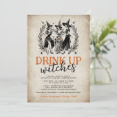Invitation Fête d'Halloween des Filles Sorcières Vintage (Debout devant)