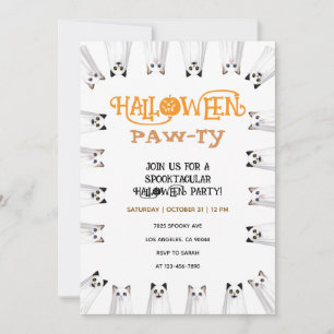 Invitation Fête d'Halloween des Pattes Fantômes Chats Mignons