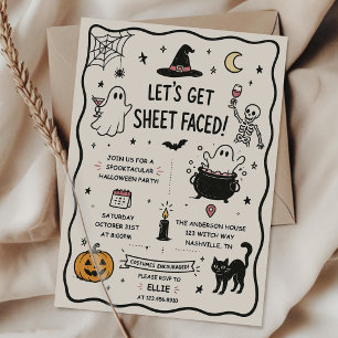 Invitation Fête d'Halloween dessinée à la main avec des feuil