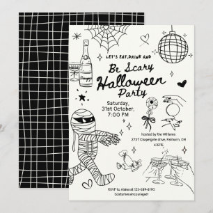 Invitation Fête d'Halloween dessinée à la main avec des gribo