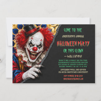 Invitation Fête d'Halloween drôle et effrayante avec un clown