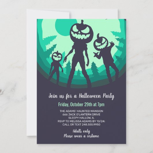 Invitation Fête d'Halloween effrayant Bumkin Zombies (Devant)