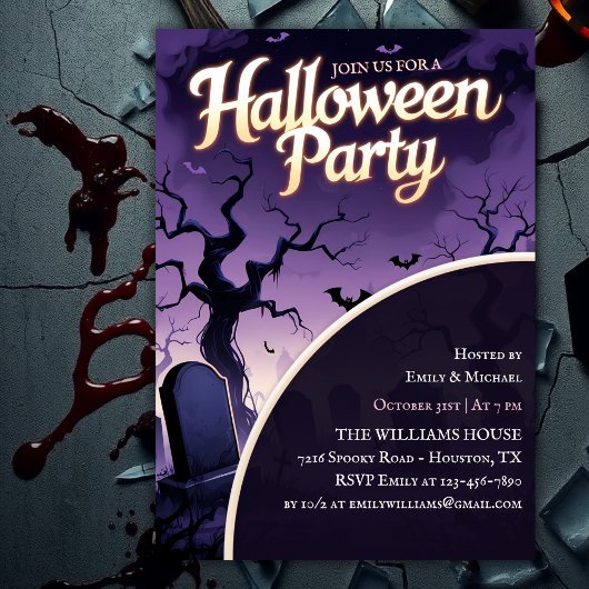 Invitation Fête d'Halloween effrayante au cimetière effrayant