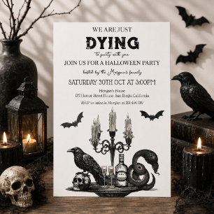 Invitation Fête d'Halloween effrayante - Corbeau, Crâne & Cha