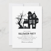 Invitation Fête d'Halloween. Éffrayante maison blanche hantée (Devant)