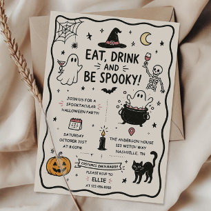 Invitation Fête d'Halloween effrayante Manger Boire dessinée 
