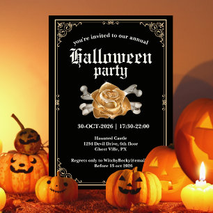 Invitation Fête d'Halloween élégante vintage rose noire dorée