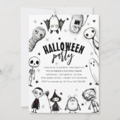 Invitation Fête d'Halloween en noir et blanc (Devant)