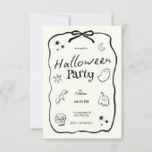 Invitation Fête d'Halloween en noir et blanc (Devant)