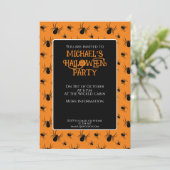 Invitation Fête d'Halloween en orange noir Personnalisé (Debout devant)