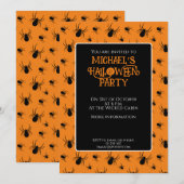Invitation Fête d'Halloween en orange noir Personnalisé (Devant / Derrière)