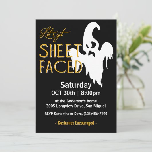 Invitation Fête d'Halloween face à la feuille (Debout devant)