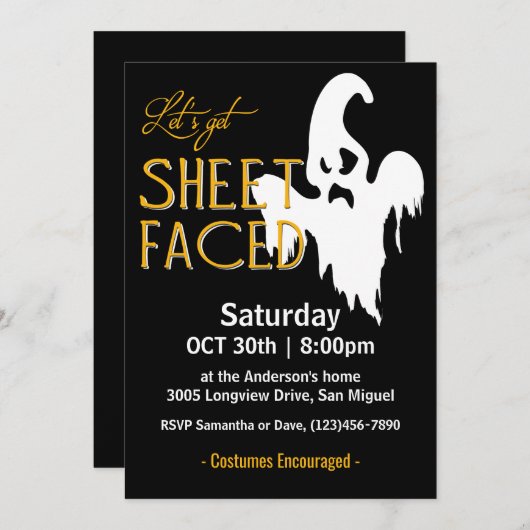 Invitation Fête d'Halloween face à la feuille (Devant / Derrière)