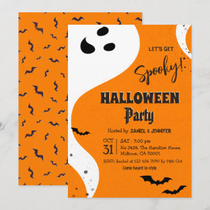Invitation Fête d'Halloween Fantôme Allons-y Spooky Orange Ch