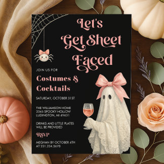 Invitation Fête d'Halloween Fantôme aux Dentelles et Nœud Ros