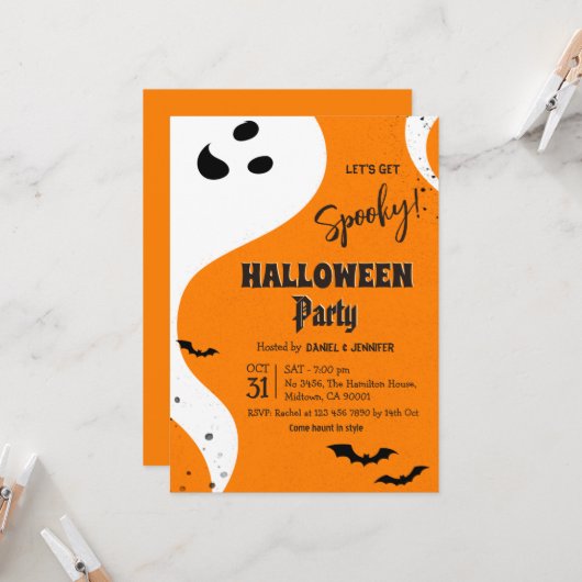 Invitation Fête d'Halloween Fantôme, devenons effrayants, Cha (Devant/Arrière en situation)