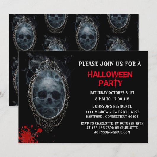Invitation Fête d'Halloween fantôme effrayant (Devant / Derrière)