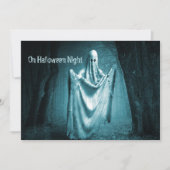 Invitation Fête d'Halloween Fantôme noir bleu nuit noir (Devant)