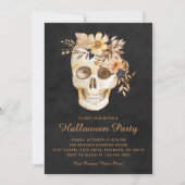 Invitation Fête d'Halloween Floral Crâne Rustique (Devant)