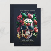 Invitation Fête d'Halloween florale gris foncé (Devant / Derrière)