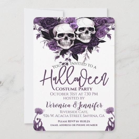 Invitation Fête d'Halloween florale violette pour adultes (Devant)