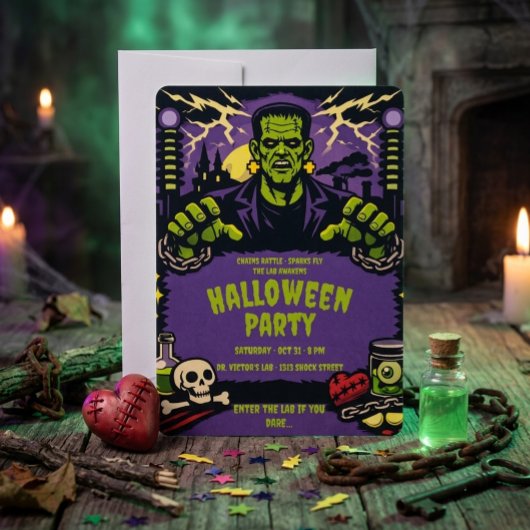 Invitation Fête d'Halloween Frankenstein