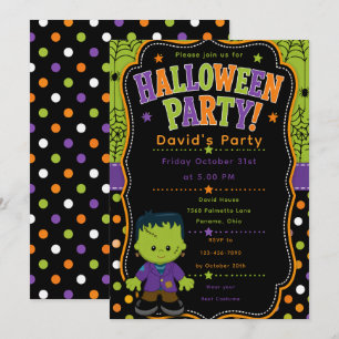 Invitation Fête d'Halloween Frankenstein pour enfants