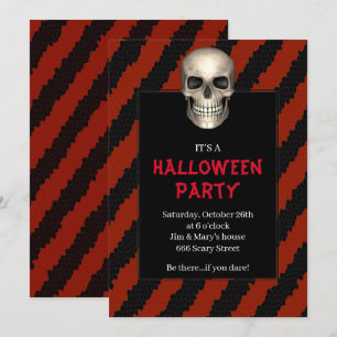 Invitation Fête d'Halloween Gothique Crâne Rayure Rouge