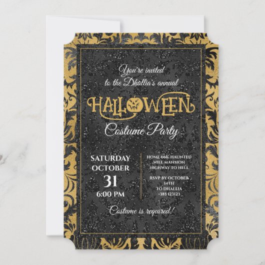Invitation Fête d'Halloween gothique Noir et Or (Devant)