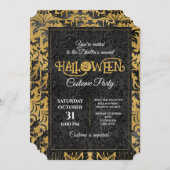 Invitation Fête d'Halloween gothique Noir et Or (Devant / Derrière)