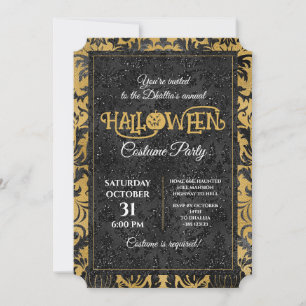 Invitation Fête d'Halloween gothique Noir et Or