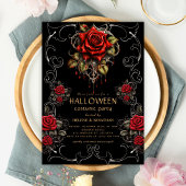 Invitation Fête d'Halloween gothique Rose noir adulte