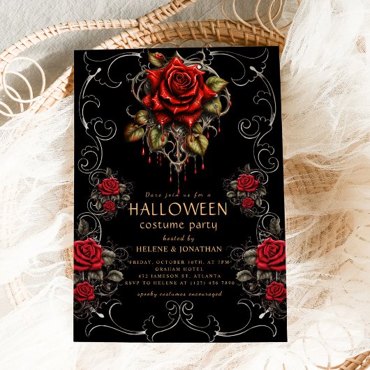 Invitation Fête d'Halloween gothique Rose noir adulte