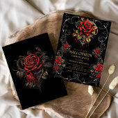Invitation Fête d'Halloween gothique Rose noir adulte