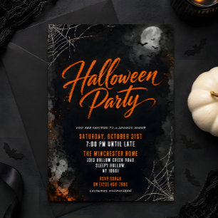 Invitation Fête d'Halloween Grunge Noir et Orange