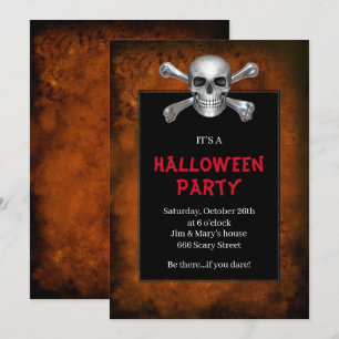 Invitation Fête d'Halloween Grunge Orange Crâne Et Os