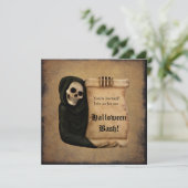 Invitation Fête d'Halloween Grungy Scroll & Caped Skull (Debout devant)