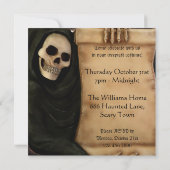 Invitation Fête d'Halloween Grungy Scroll & Caped Skull (Dos)