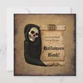 Invitation Fête d'Halloween Grungy Scroll & Caped Skull (Devant)