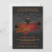 Invitation Fête d'Halloween hibou et chauves-souris (Devant)