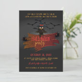 Invitation Fête d'Halloween hibou et chauves-souris (Debout devant)