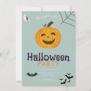 Invitation Fête d'Halloween Jack O' Lantern Bats Lune