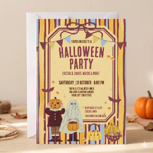 Invitation Fête d'Halloween jaune vintage capricieuse méchant