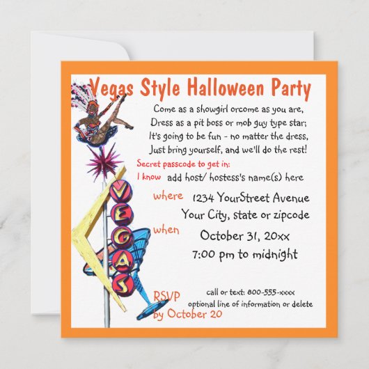 Invitation Fête d'Halloween Las Vegas Showgirl (Devant)