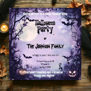 Invitation Fête d'Halloween Lavande Épouvantable - Pleine Lun