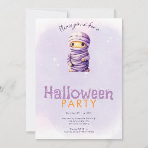 Invitation Fête d'Halloween lavande Momie Violet et Blanc