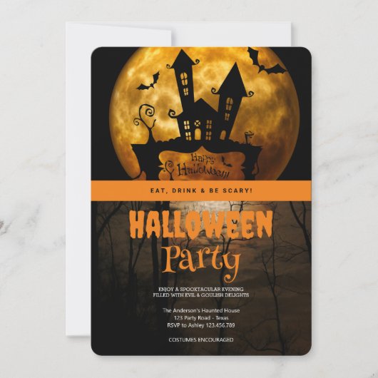 Invitation Fête d'Halloween Lune gothique (Devant)