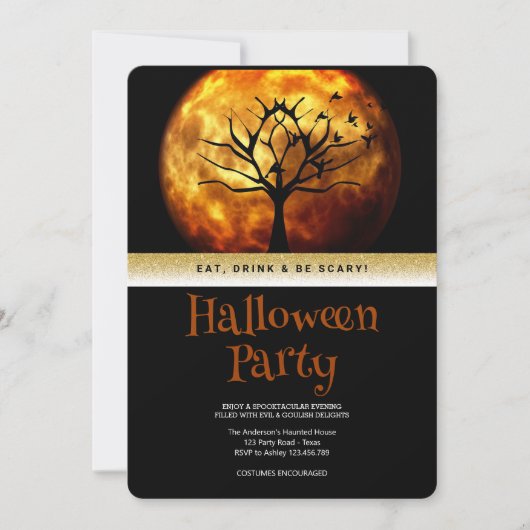 Invitation Fête d'Halloween Lune Gothique (Devant)