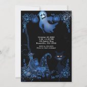 Invitation Fête d'Halloween magique Chat noir Lumière bleue (Dos)