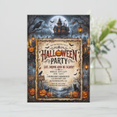 Invitation Fête d'Halloween Maison Hantée Chauves-souris Chat (Debout devant)